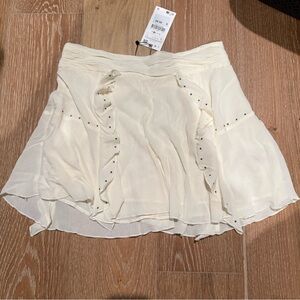 Zara Cream Mini Skirt with Ruffle and Grommet Detail